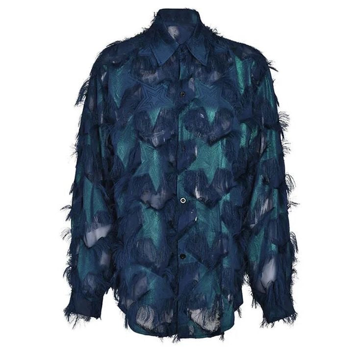 Dam Skjorta Överdimensionerad Abstrakt Fjädertryck i Bomull-3