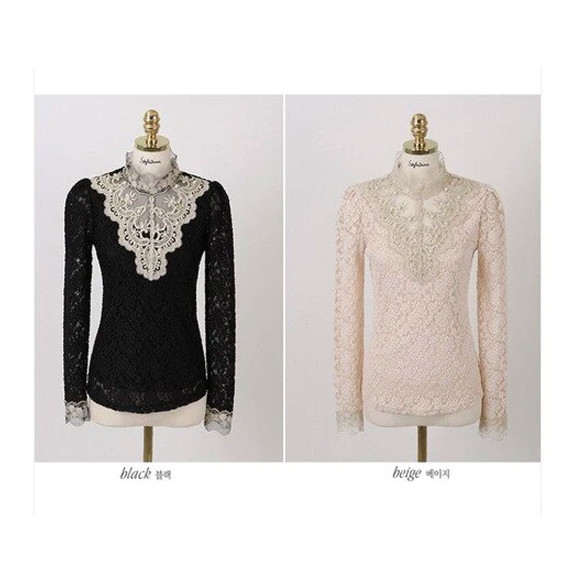 Dam Blus Broderad Långärmad Spets Casual Elegant-6
