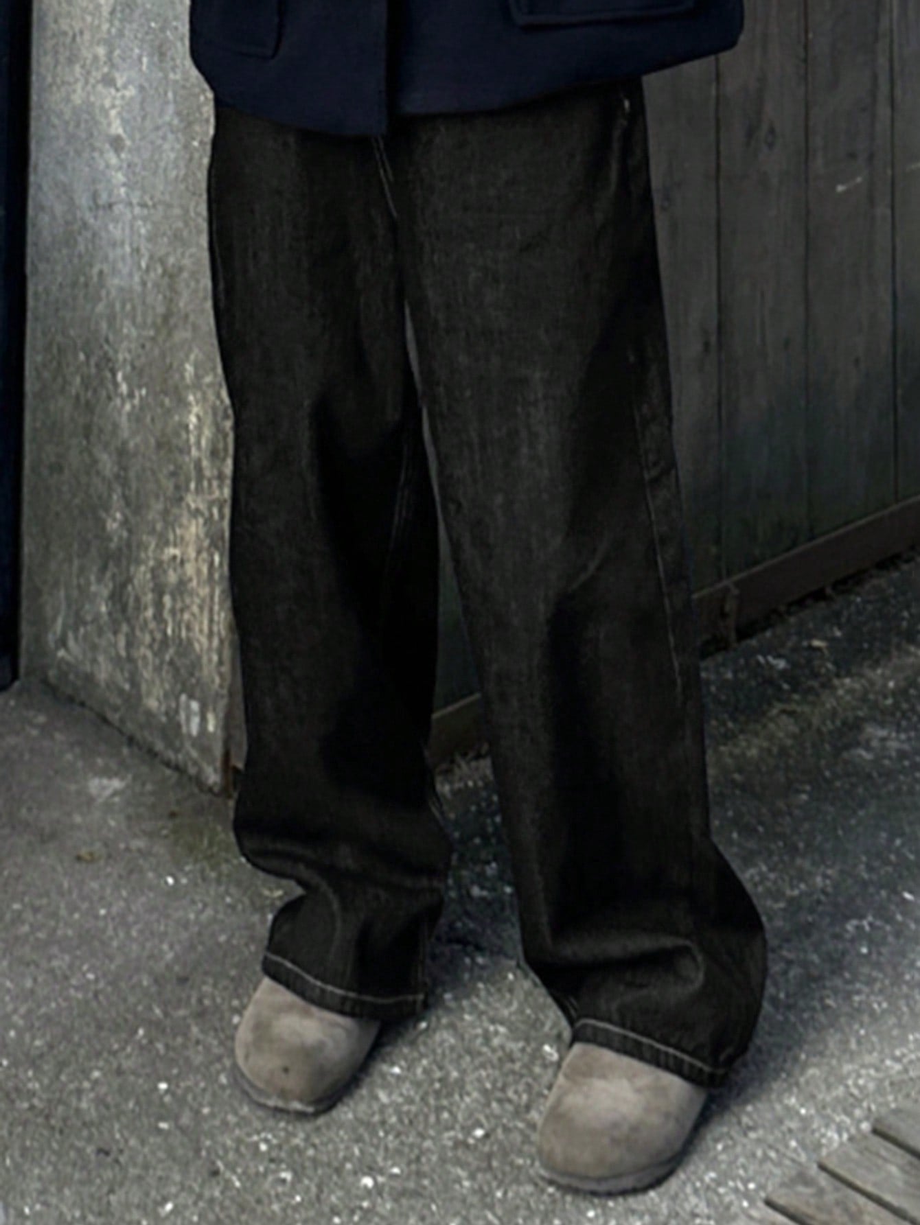 Mäns Sommarjeans Långt Snitt Svart Denim-5