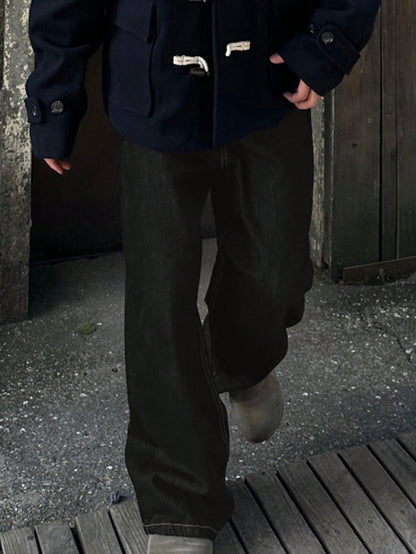 Mäns Sommarjeans Långt Snitt Svart Denim-3