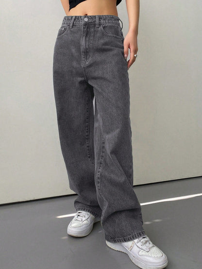 Dam Baggy Jeans Rak Benform 93% Bomull-2