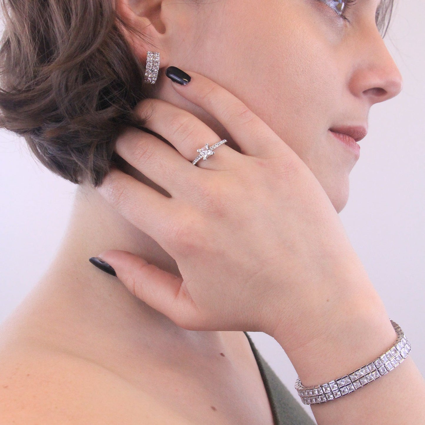 Dam Smycke Mathilde Rhodium Belagt med Kristaller Elegant Design-3