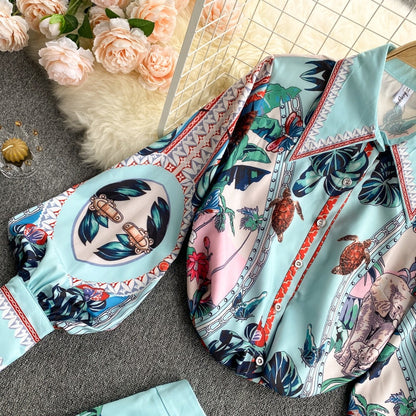 Damkjol Elastisk Midja Tropisk Design Polyester-5