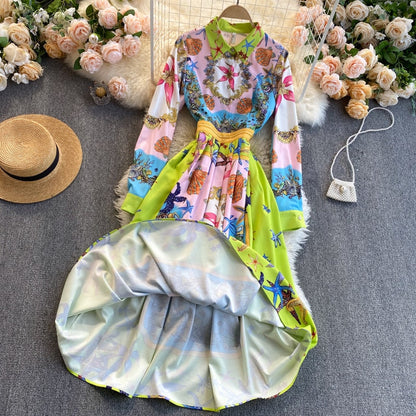 Dam Midiklänning Bohemisk A-Line Polyester med Skruvad Krage-4