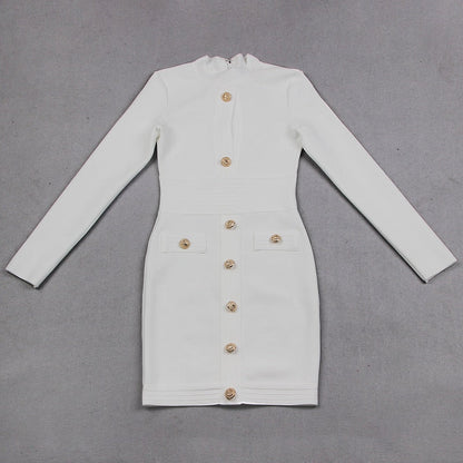 Kvinna Miniklänning Turtleneck Långa Ärmar Polyester Elegant-3