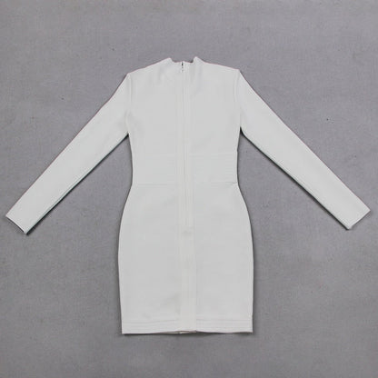 Kvinna Miniklänning Turtleneck Långa Ärmar Polyester Elegant-4