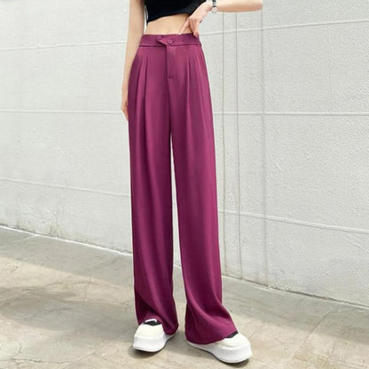 Baggy Byxor Dam Hög Midja i Lätt Material – Avslappnad Passform för Sommarens Varma Dagar 10