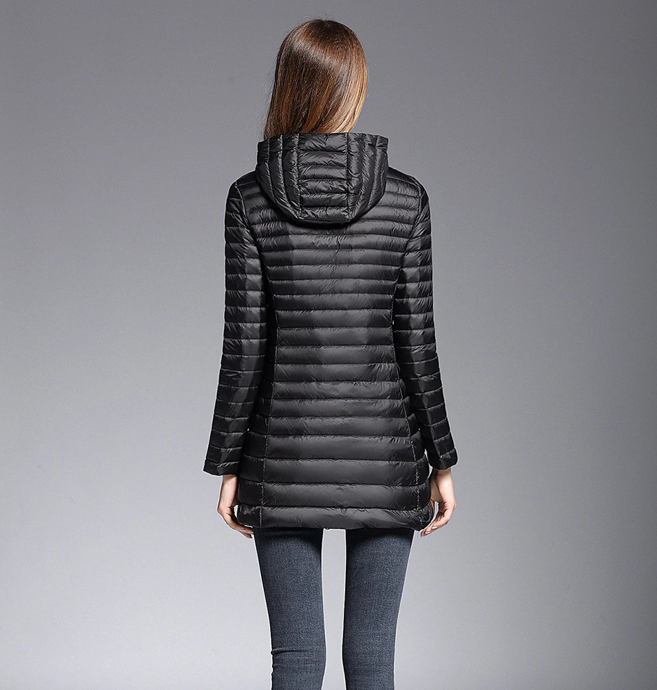 Dam Lång Hoodie Vattentålig Dun 90% Dun 10% Fjädrar-2