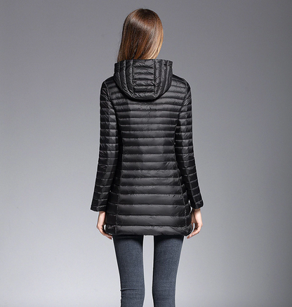 Dam Lång Hoodie Vattentålig Dun 90% Dun 10% Fjädrar-2