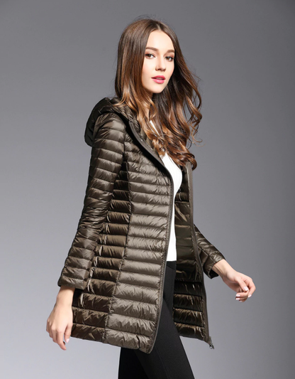 Dam Lång Hoodie Vattentålig Dun 90% Dun 10% Fjädrar-5