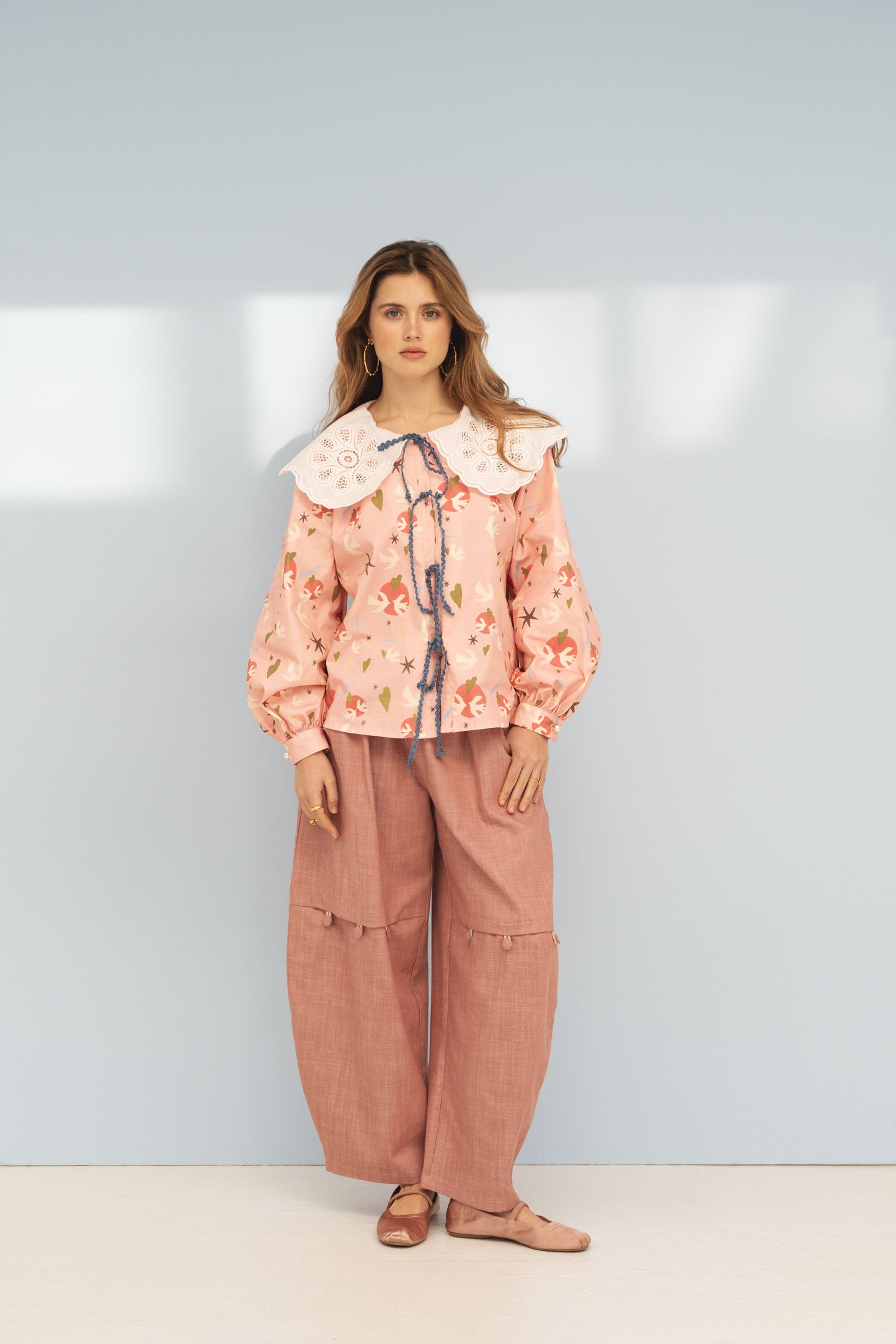 Snygga Byxor Dam Rundad Form 100% Bomull Överdimensionerad Silhuett-2