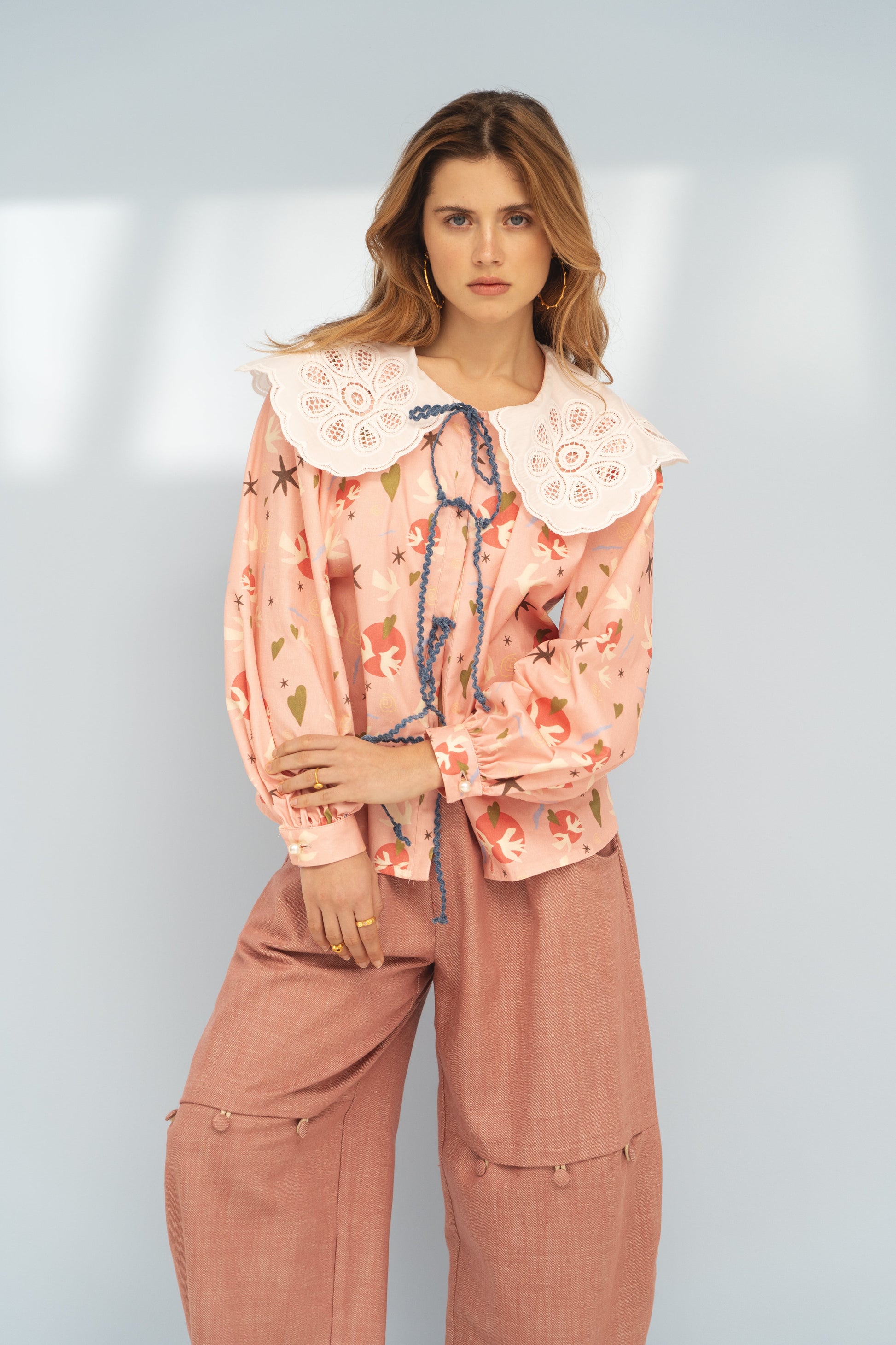 Snygga Byxor Dam Rundad Form 100% Bomull Överdimensionerad Silhuett-3