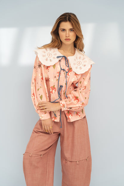 Snygga Byxor Dam Rundad Form 100% Bomull Överdimensionerad Silhuett-3