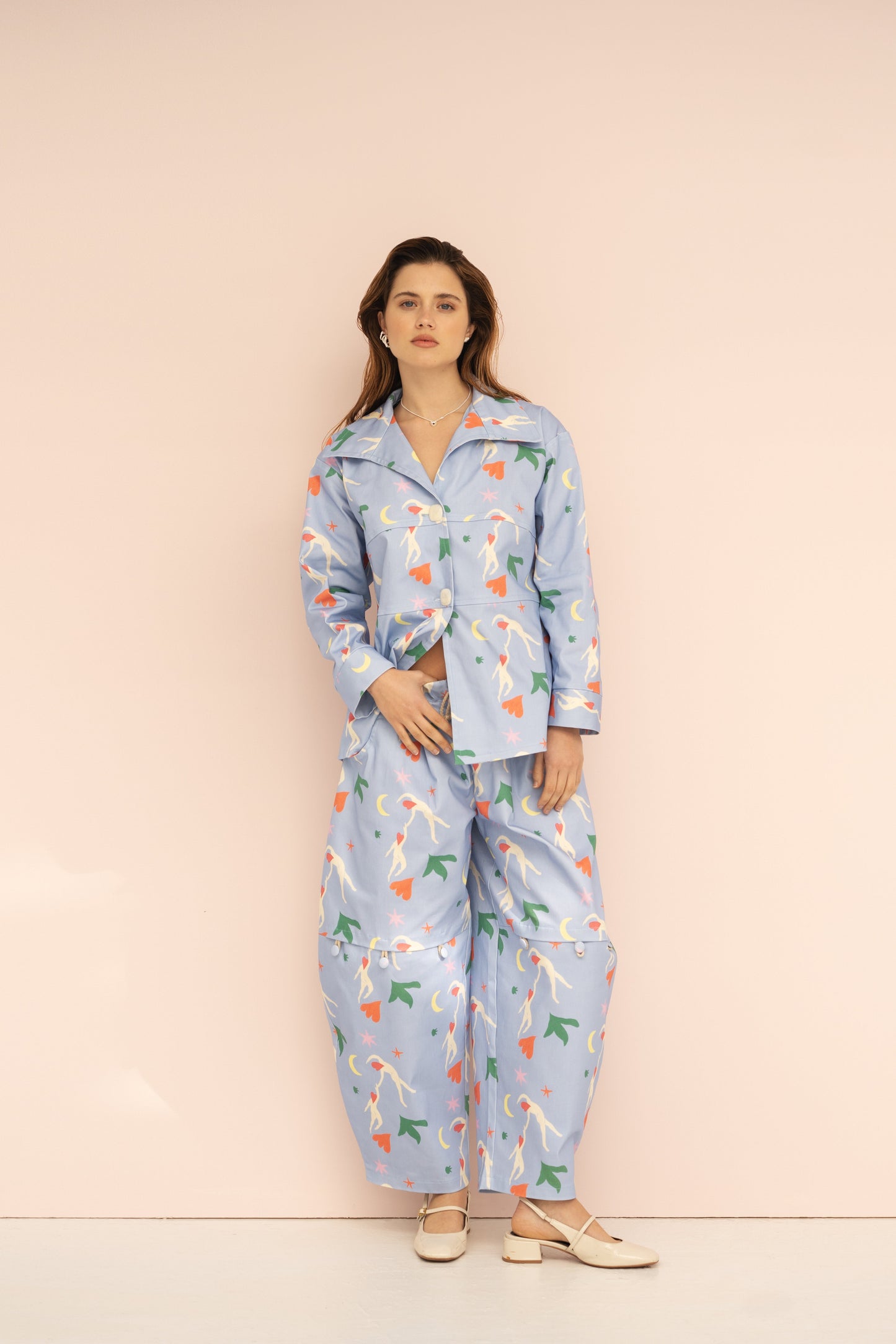 Dam Byxor Rundad Form Dolda Knappar 100% Bomull-1