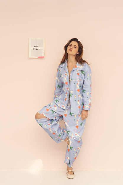 Dam Byxor Rundad Form Dolda Knappar 100% Bomull-3