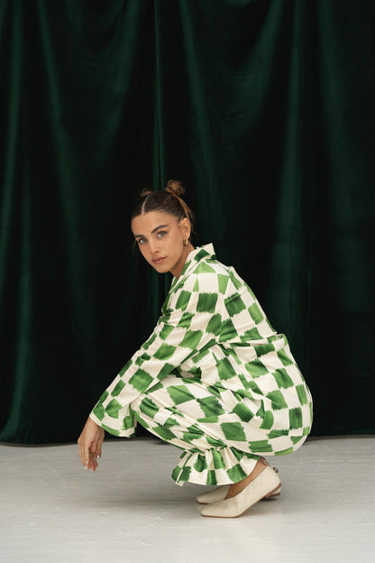 Herrskjorta Sammet Klassisk Grön Rutig-5