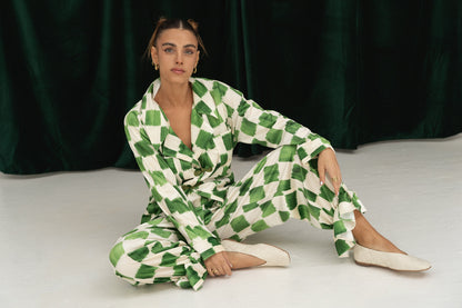 Herrskjorta Sammet Klassisk Grön Rutig-6