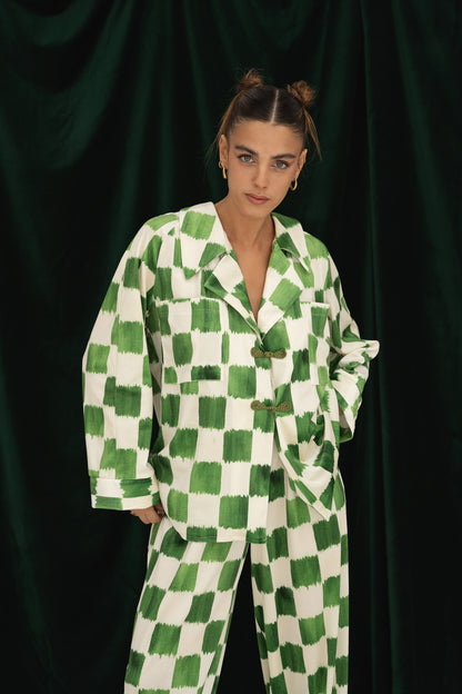 Variant image for Herrskjorta Sammet Klassisk Grön Rutig-1