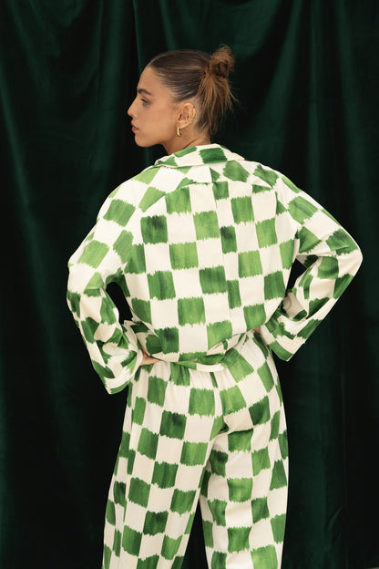 Herrskjorta Sammet Klassisk Grön Rutig-4