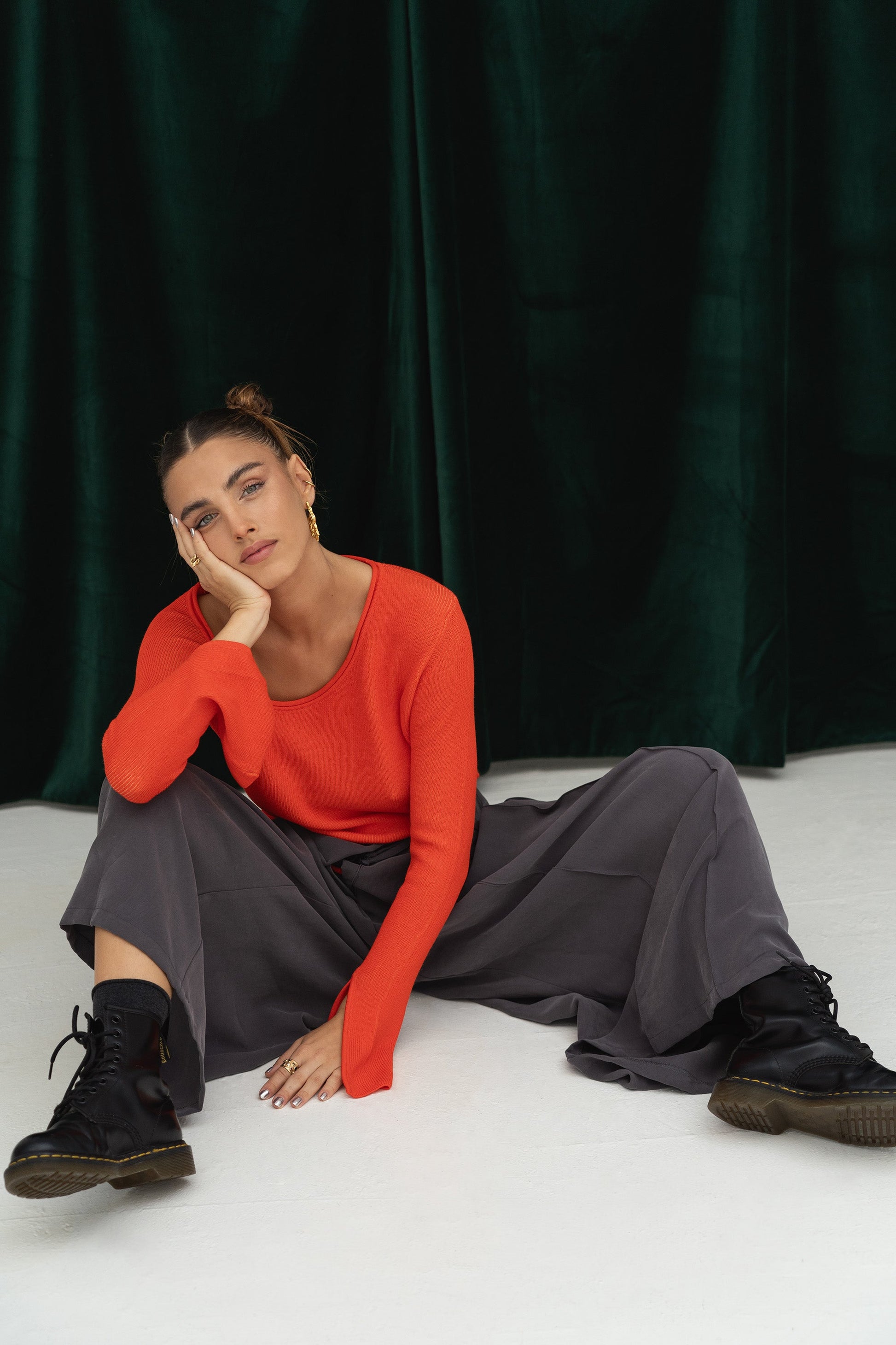 Dam Lång Tröja Asymmetrisk Krage 100% Bomull-4