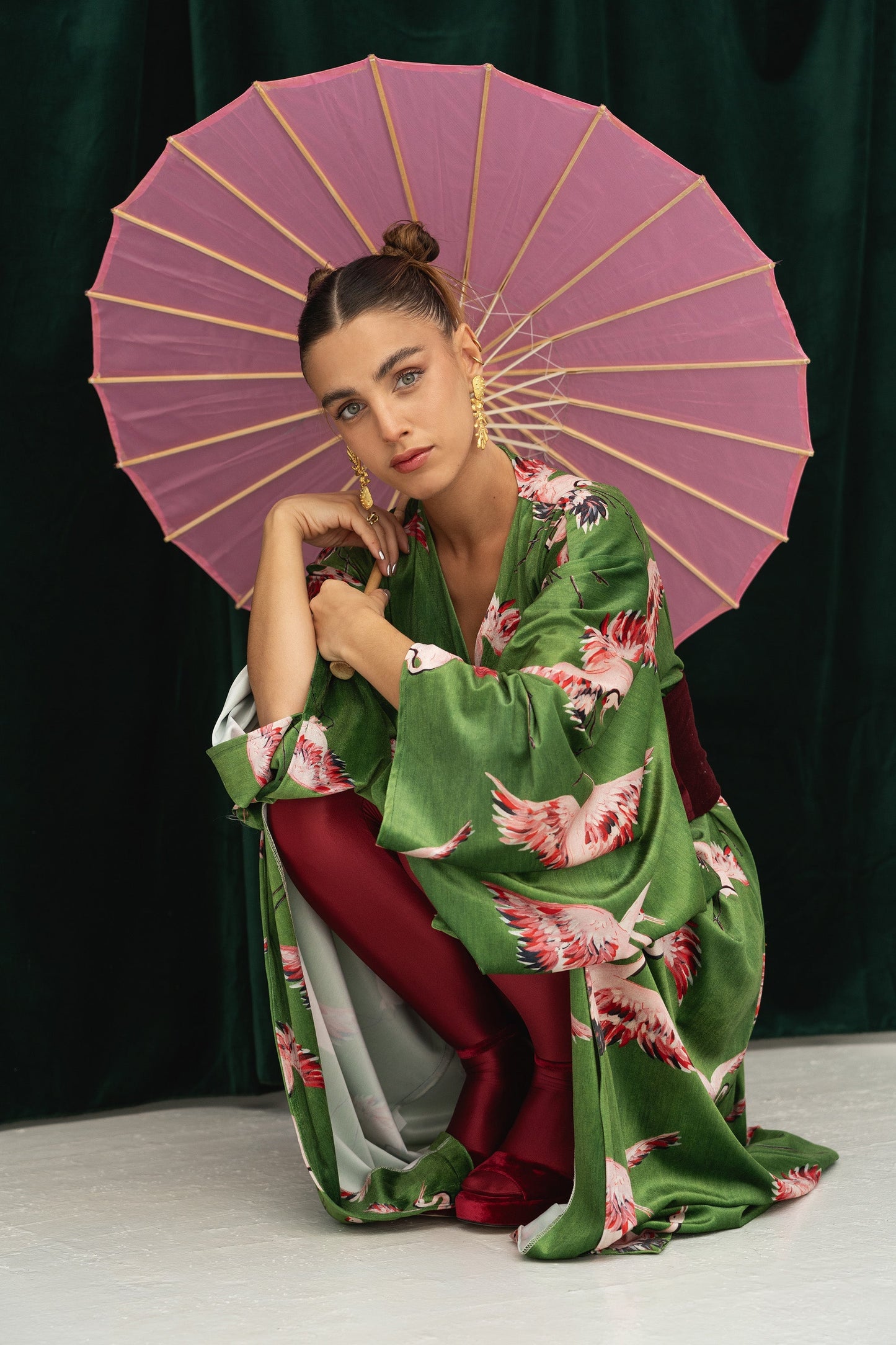 Damer Lång Kappa i Sammet med Bälte-1