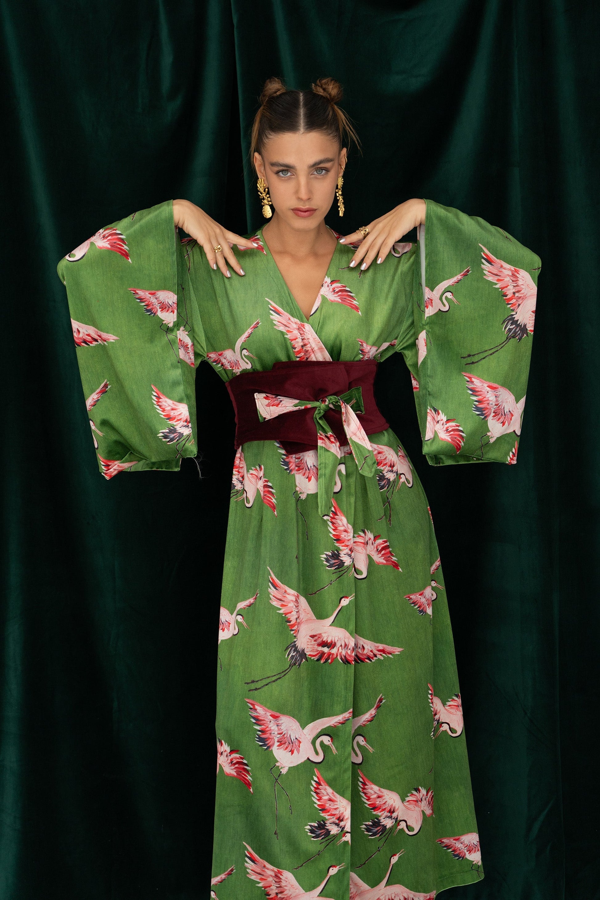 Damer Lång Kappa i Sammet med Bälte-6