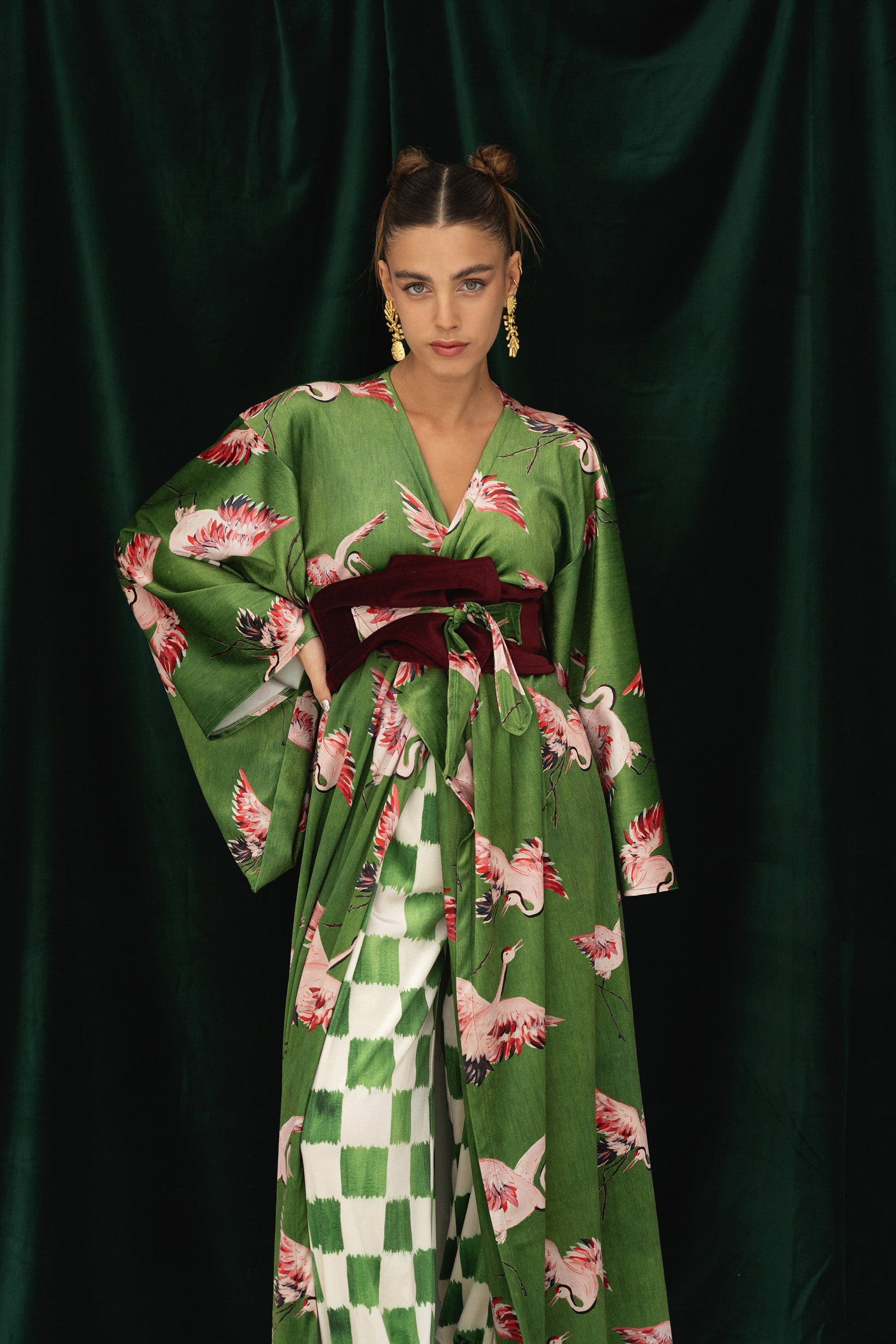 Damer Lång Kappa i Sammet med Bälte-5