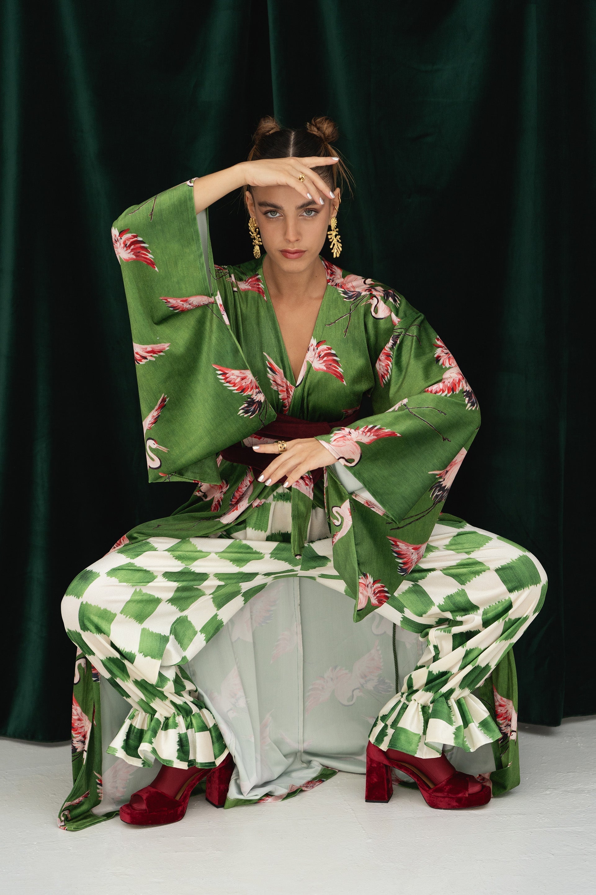 Dam Byxor Sammet Modern Med Elastisk Midja och Sidofickor-1