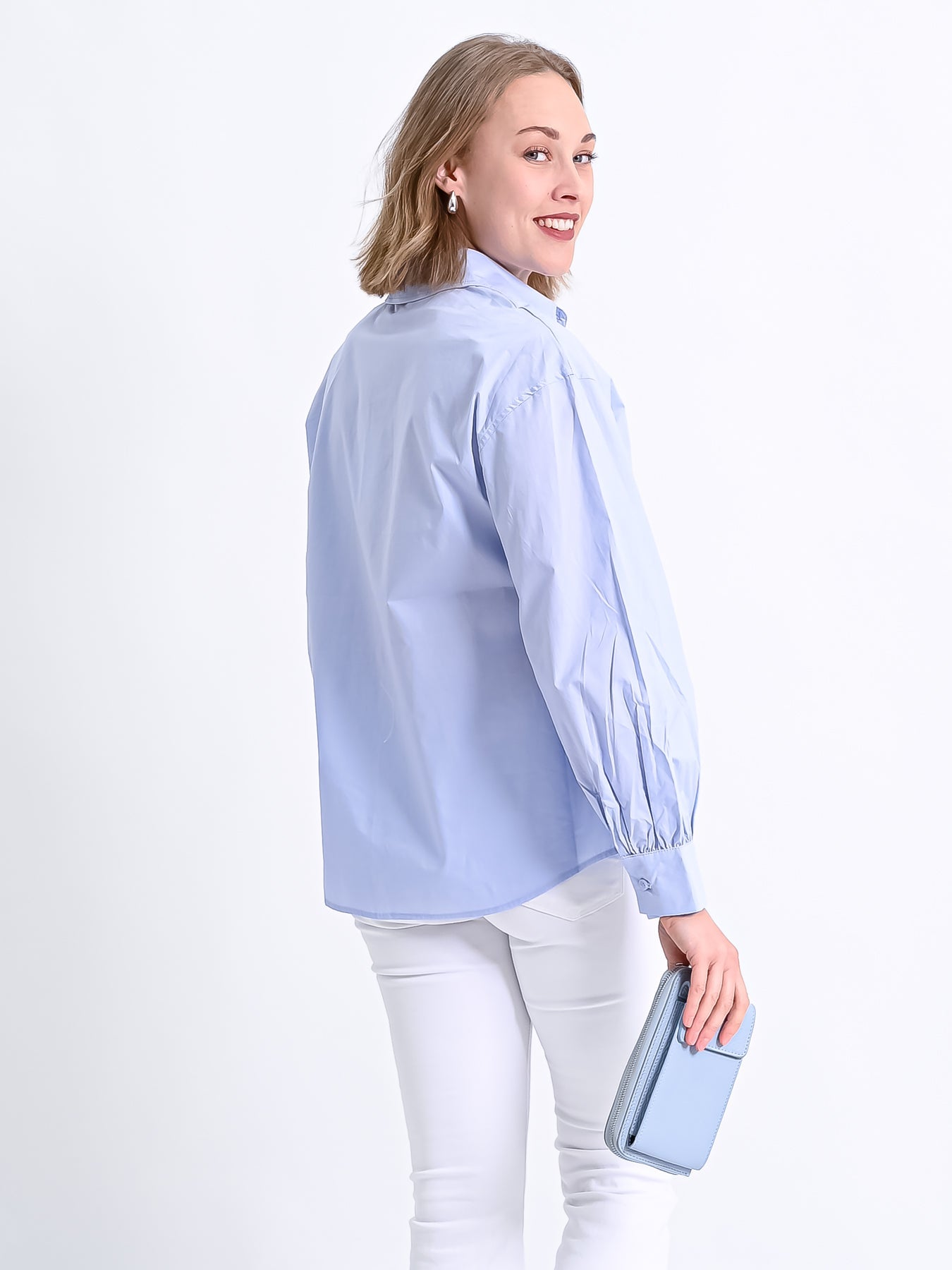 Dam Skjorta Långärmad Elegant Knapplist 100% Bomull-4