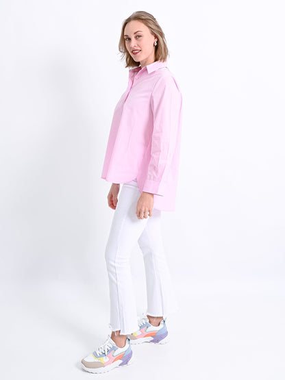 Dam Langärmad Blus med Dold Knappspärr i Mjuk Polyester-3