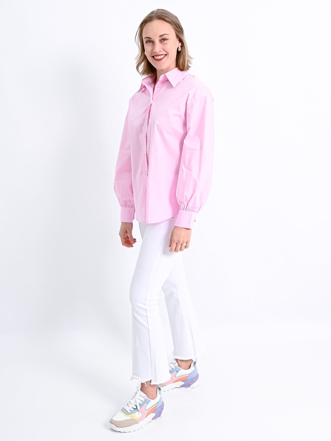 Dam Långärmad Blus med Knappband Mjuk Polyester-2