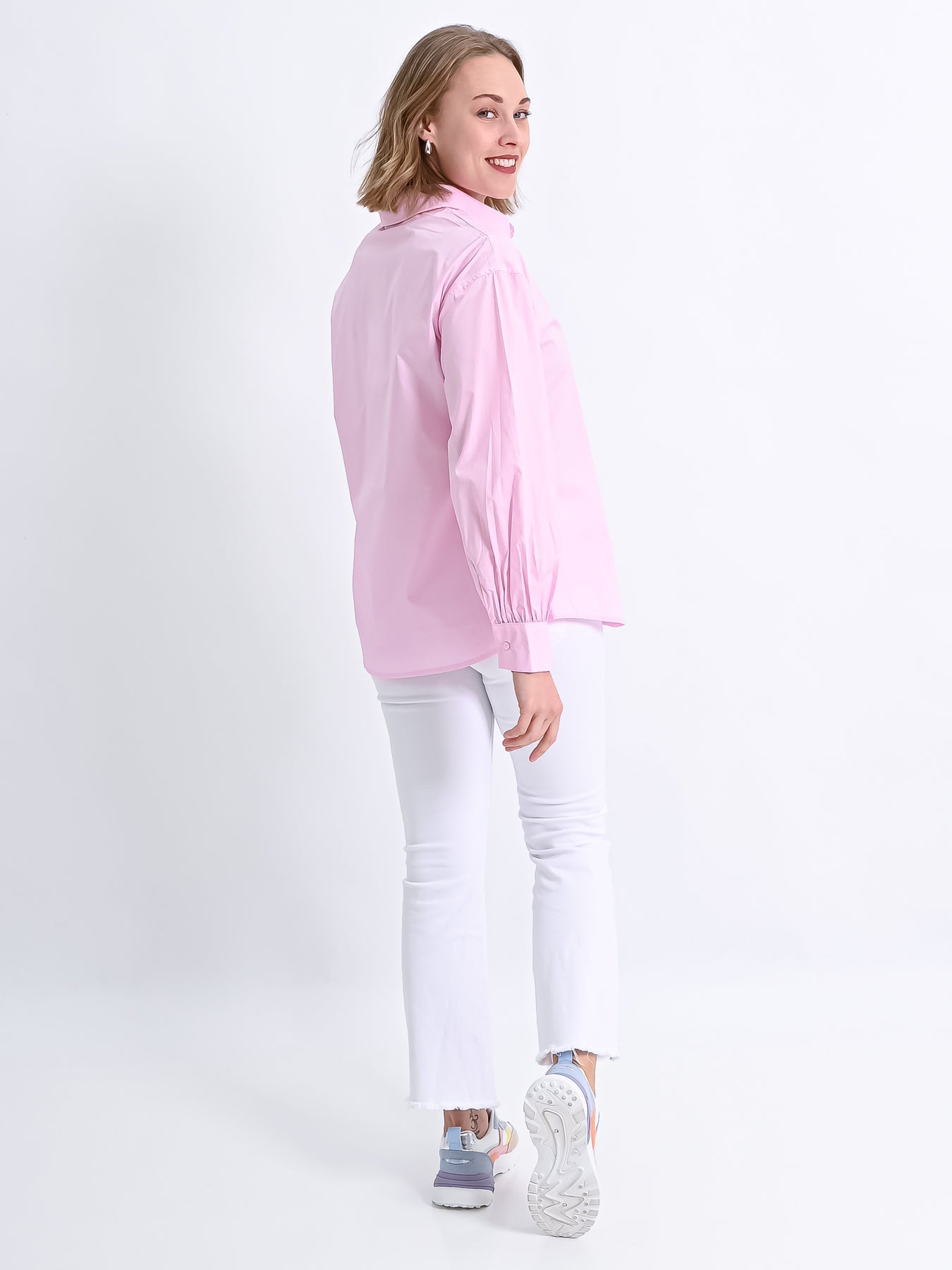 Dam Långärmad Blus med Knappband Mjuk Polyester-3