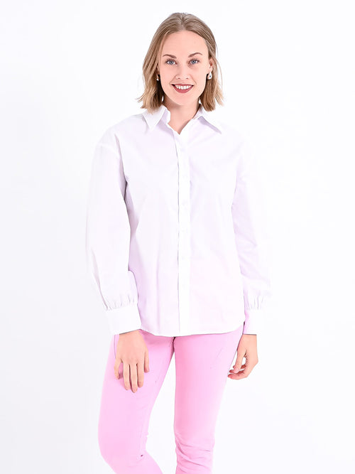 Vit Dam Blus Långärmad Med Knappband Mjuk Bomull-1