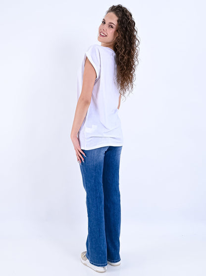 Dam Skjorta Kortärmad Rosa Tryck 100% Bomull-3