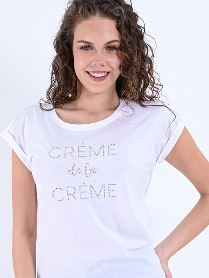 Dam T-shirt Rullärmad 100% Bomull Med Tryck-3