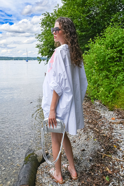 Dam Blus Bred Snitt med Palmbroderi 100% Bomull-2