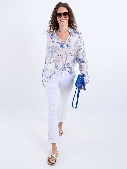 Dam Skjorta Transparent Avslappnad Långärmad Högkvalitativt Tyg-3