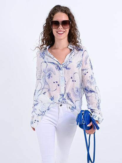 Dam Skjorta Transparent Avslappnad Långärmad Högkvalitativt Tyg-1