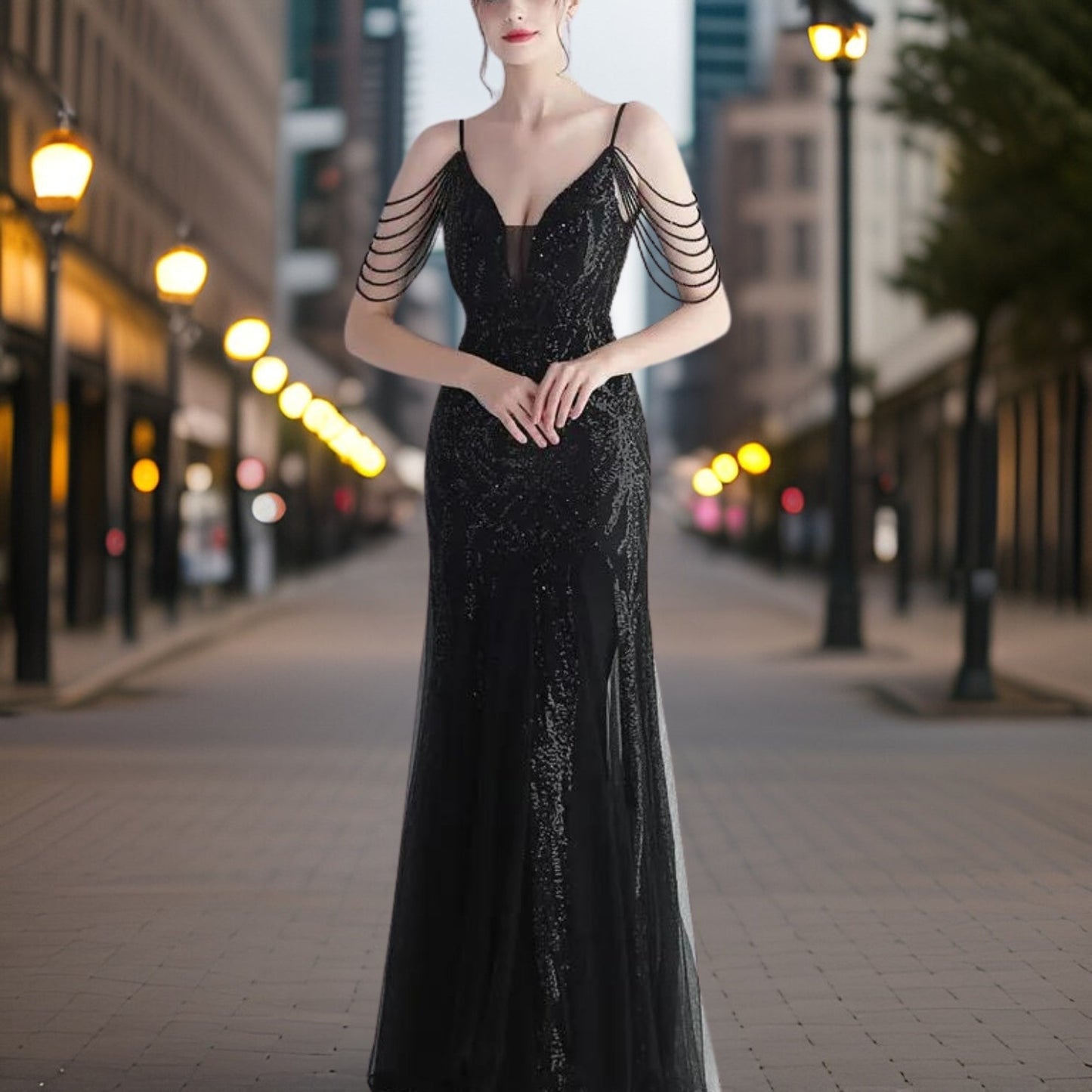 Variant image for Dam Aftonklänning med Paljetter Flödande Silhuett Högkvalitativt Material-11