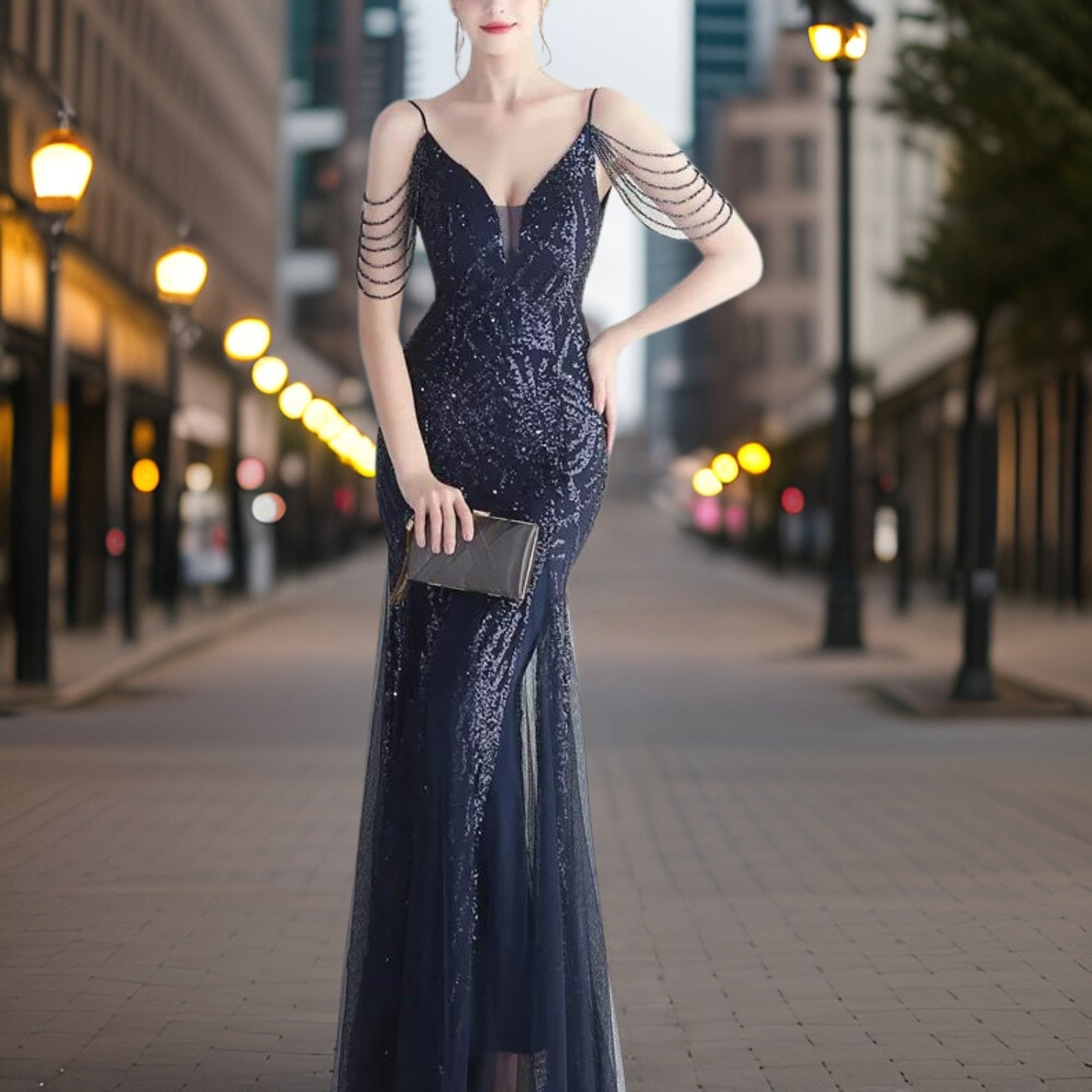 Variant image for Dam Aftonklänning med Paljetter Flödande Silhuett Högkvalitativt Material-16