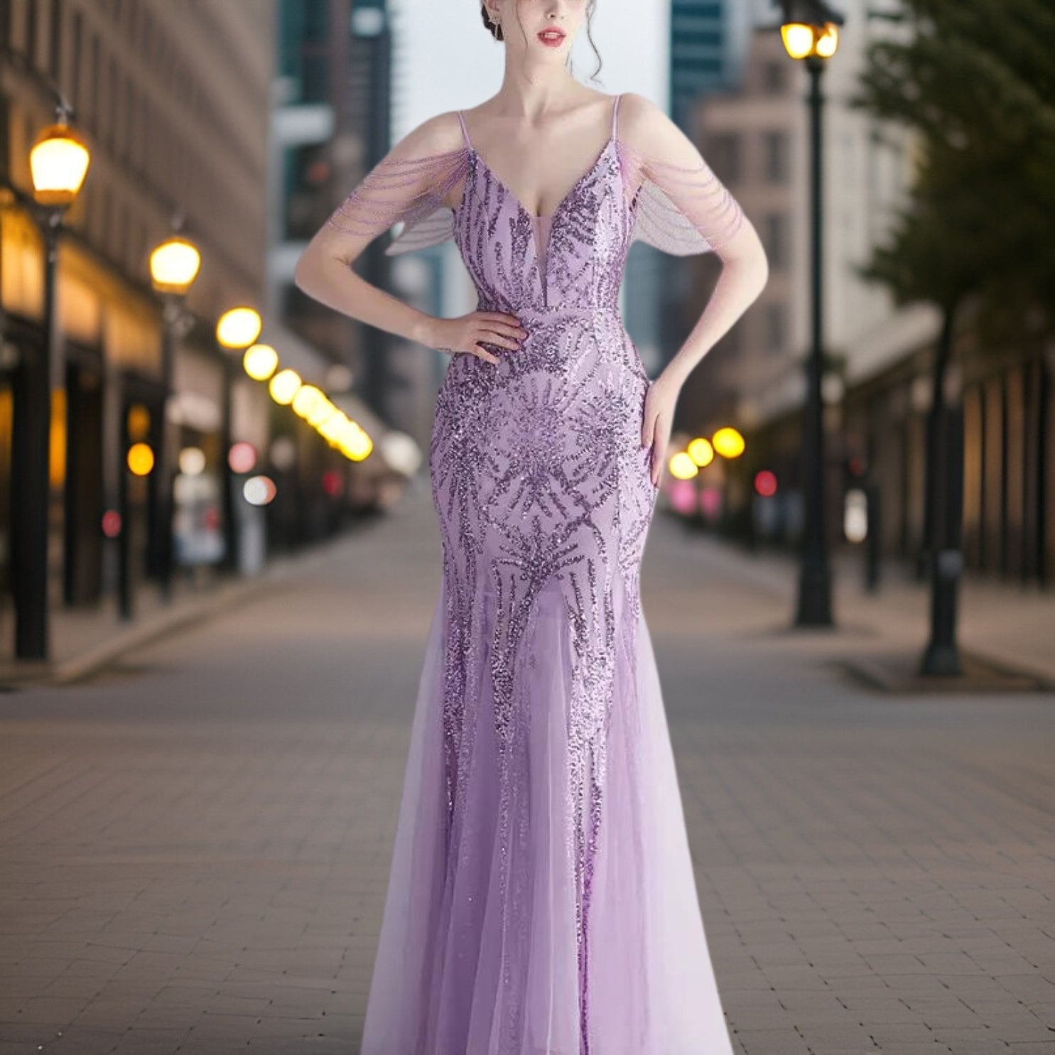 Variant image for Dam Aftonklänning med Paljetter Flödande Silhuett Högkvalitativt Material-21