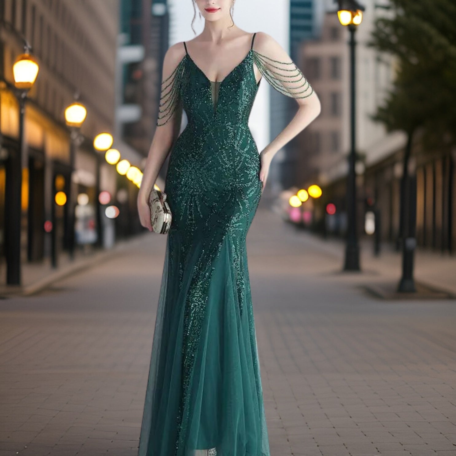 Variant image for Dam Aftonklänning med Paljetter Flödande Silhuett Högkvalitativt Material-38