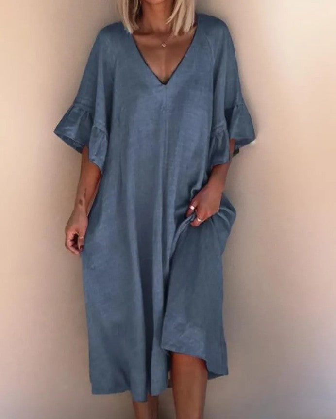 Variant image for Kvinna Klänning V-hals Lätt Material Elegant Tidlös Design-20