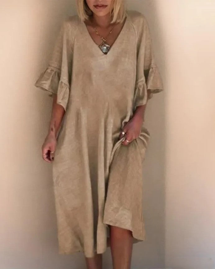 Kvinna Klänning V-hals Lätt Material Elegant Tidlös Design-2