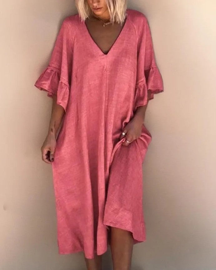 Variant image for Kvinna Klänning V-hals Lätt Material Elegant Tidlös Design-1