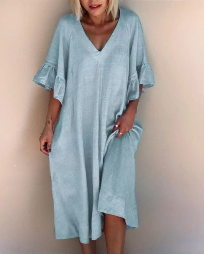 Kvinna Klänning V-hals Lätt Material Elegant Tidlös Design-3