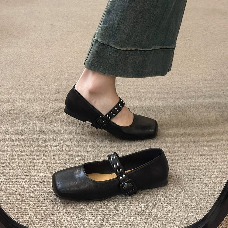 Dam Ballerinaskor Mary Jane Syntetiskt Läder med Dekorativa Remmar och Nitar 2