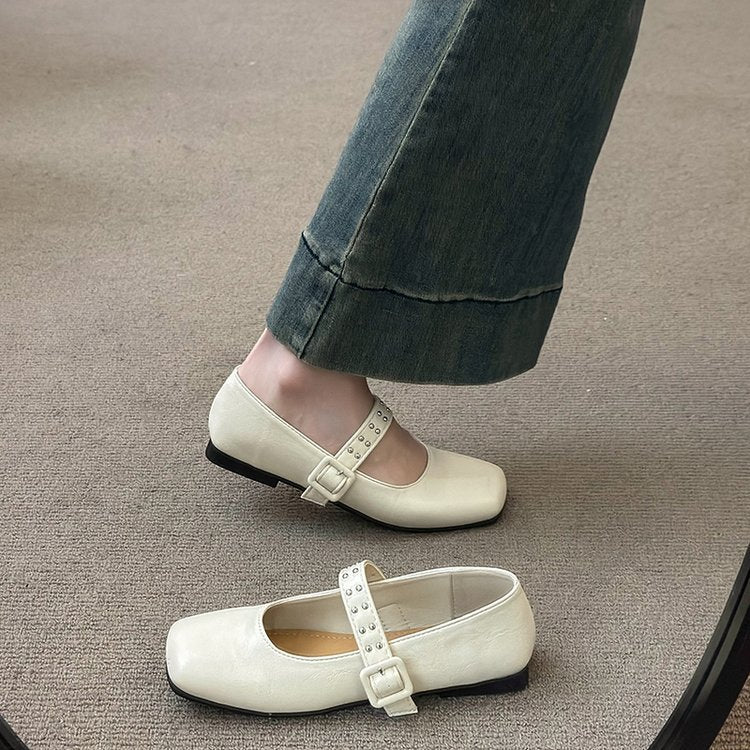 Dam Ballerinaskor Mary Jane Syntetiskt Läder med Dekorativa Remmar och Nitar 3