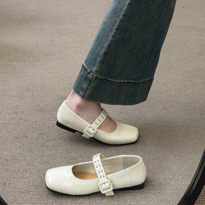 Dam Ballerinaskor Mary Jane Syntetiskt Läder med Dekorativa Remmar och Nitar 3