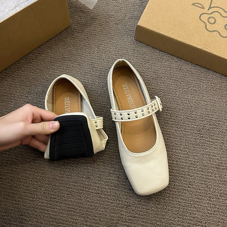 Dam Ballerinaskor Mary Jane Syntetiskt Läder med Dekorativa Remmar och Nitar 4